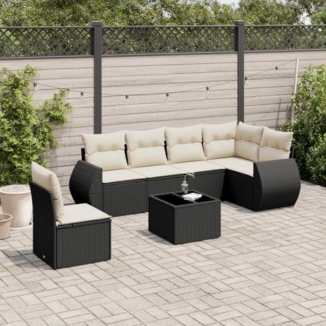 vidaXL Set Divani da Giardino con Cuscini 7pz Nero Polyrattan (1/3)