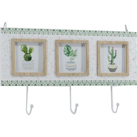 Portafoto muro legno cactus multiplo 3pcon appendino 3 posti cm34x19,5x3,5