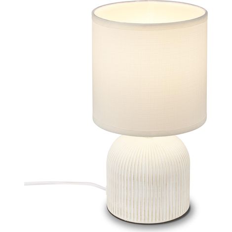 Lampe de table avec abat-jour en tissu, interrupteur à fil, pied en céramique, lampe de chevet, lampe de table, lampe de bureau et lecture, 15x28 cm, blanc (1/5)