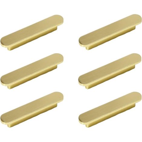 Lot de 6 poignées de cuisine en laiton doré brossé - Entraxe 64 mm - Élégance classique (1/5)