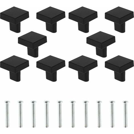 Un ensemble de 10 poignées de porte noires poignées d'armoires carrées solides poignées d'armoires de cuisine rétro (noir) (1/5)