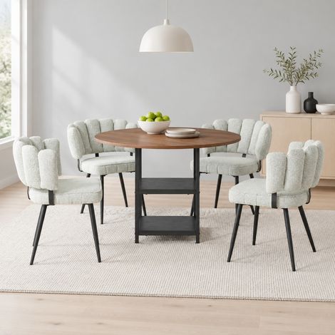 Conjunto de mesa y sillas 4 plazas, mesa redonda 107 cm efecto nogal, beige DESVIAE (1/5)