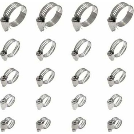 Abrazadera de manguera ajustable de 16-25 mm, abrazadera de manguera de acero inoxidable 304, abrazadera de manguera metálica, 20 unidades (1/4)