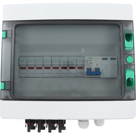 GARRYFIZH Boîtier de Combinaison PV 4 Chaînes avec Parafoudre Fusible 15A Disjoncteur DC 63A IP67 1000V DC pour Solaire