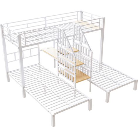 Letto a castello 90 x 200 cm in metallo e MDF, bianco, con scrivania e vani contenitore (1/5)