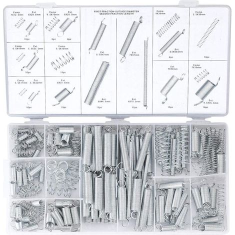 Kit combiné de ressorts 200 pièces – Ressorts de tension et de compression en acier inoxydable – 8 tailles pour applications variées (1/5)