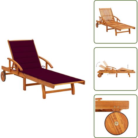 Chaise longue de jardin avec coussin Bois d'acacia solide - Chaise Longue - Mobilier De Jardin - Transat - Bain De Soleil - Bois D'acacia (1/5)