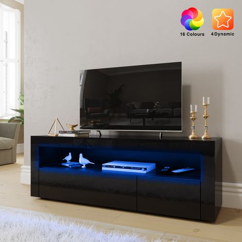 ELEGANT TV Stand Unit Black High Gloss 1200mm TV Cabinet with Modern LED Entertainment Center for Living Room Bedroom (1/5)