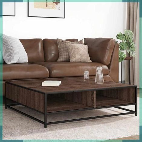 848778 Table basse chêne marron 100x100x30 cm bois d'ingénierie/métal (1/5)
