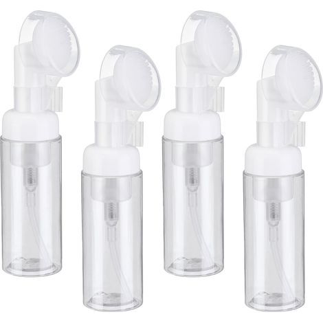 4-teiliges Schaumseifenspender-Set, 60 ml Flasche mit Bürste für Gesichtsreinigungsschaum, Handseife, Shampoo und Duschgel, transparent (1/5)