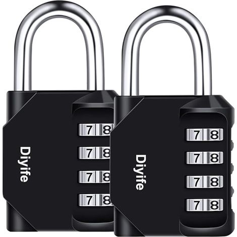 [2 pièces] Cadenas à combinaison à 4 chiffres, cadenas à combinaison étanche à monter soi-même, cadenas à combinaison étanche en métal et acier plaqué (noir) (1/5)
