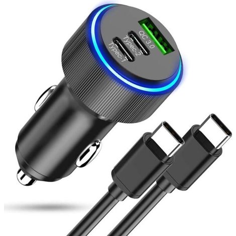 Chargeur de Voiture USB C 66 W, PD&QC3.0 Adaptateur Prise Allume-Cigare Recharge Rapide Chargeur Voiture téléphone Portable avec câ (1/4)