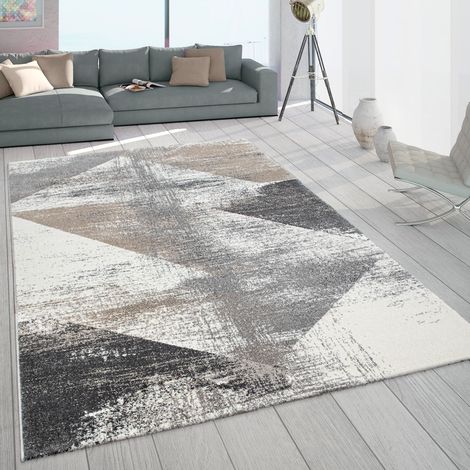 Paco Home Teppich Wohnzimmer Kurzflor Vintage Design Abstraktes Muster Pastell Grau Beige 80x150 cm