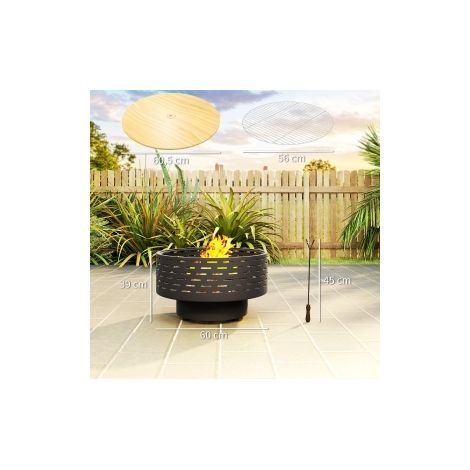 Feuerschale 3-en-1 en acier inoxydable Ø60 x 39 cm avec grill, pare-étincelles et Schürhaken, couleur gris charbon (1/5)
