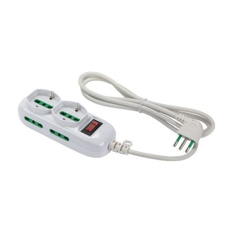 MULTIPRESA BIPASSO SCHUKO + TERMICO TRIAX FME - BIANCO POSTI 6 2P+T 16A N°XMMQ 3X0,75 MT 1,5- 2 pezzi