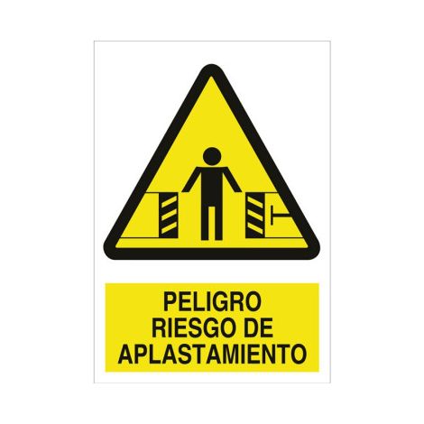 Señal adhesiva Peligro riesgo de aplastamiento en poliestireno para advertencia industrial                                                   Adhesivo       148x105 mm (1/2)