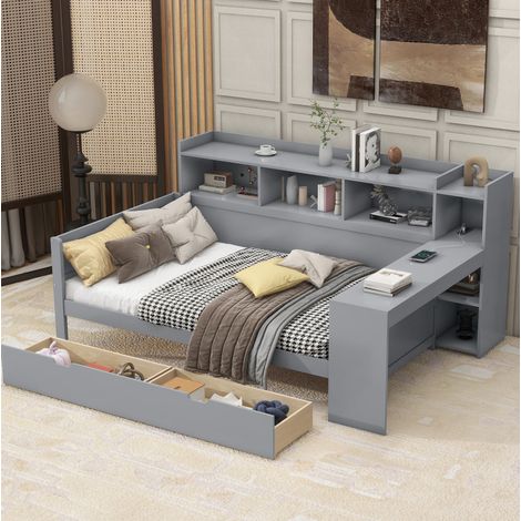 bett schlafbett stauraum 90x200 mit schreibtisch OKMYHOME (1/5)