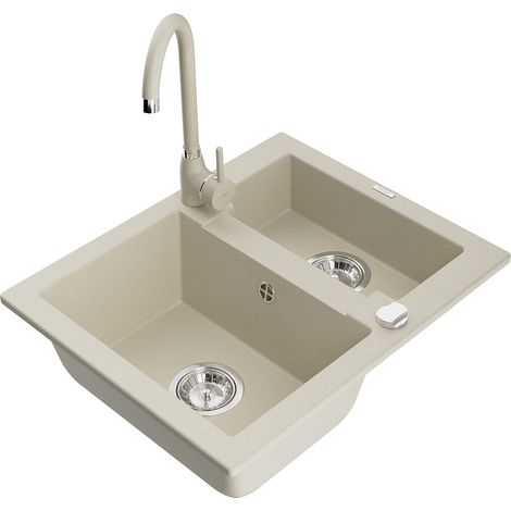 Mexen Carlos 1,5-Kammer-GranitsSpüle mit Küchenarmatur Telma, beige - 6518-69-670200-69 (1/5)