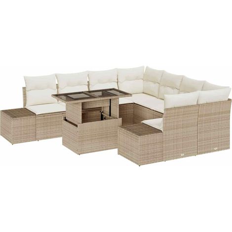 Garden Sofa Set with Cushion 9 pcs Beige and Cream Poly Rattan vidaXL