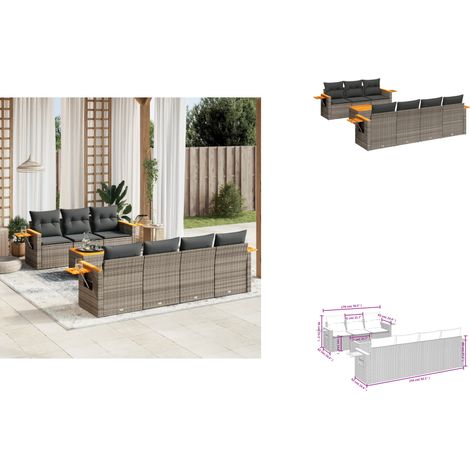 Salon de jardin 8 pcs avec coussins gris résine tressée - Ensemble Salon De Jardin - Canapé Extérieur - Mobilier De Jardin - Résine Tressée - Rotin Synthétique (1/3)