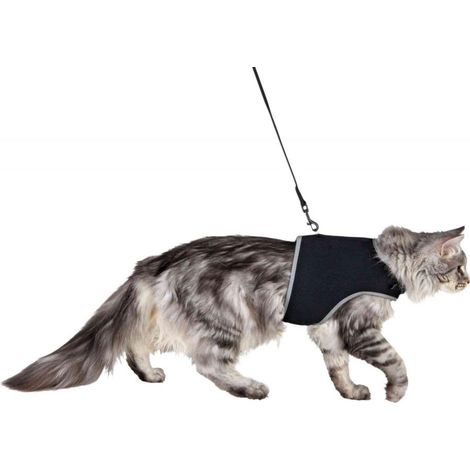 Harnais doux chats, avec laisse, XXL - 36-54 cm, 1,20 M, noir (1/3)