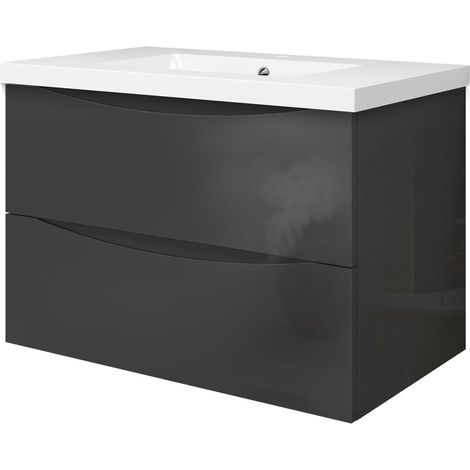 Meuble de salle de bain suspendu 80 cm, 2 tiroirs, avec vasque,MDF anthracite
