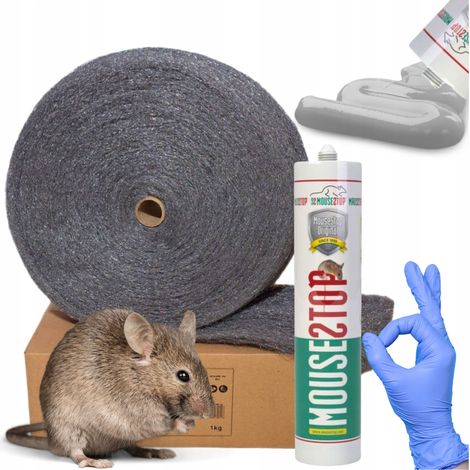 Set anti-topo MOUSESTOP Sigillante + Lana d'acciaio 1 kg + Guanti GRATIS (1/5)