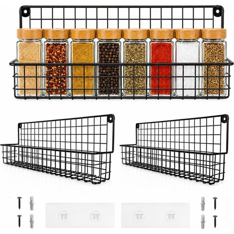 Lot de 2 étagères à épices murales pour armoires de cuisine - Étagère de cuisine murale en métal sans perçage - Étagère de réfrigérateur autocollante - Rangement peu encombrant (1/5)