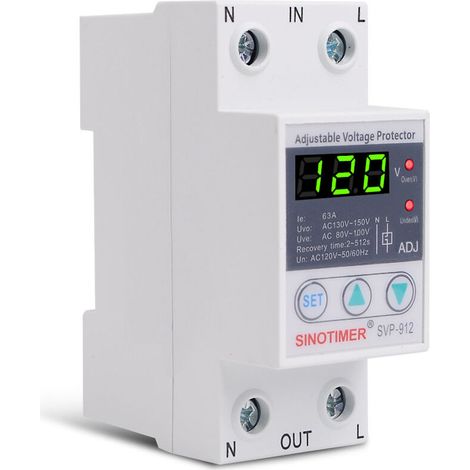 230-V-Spannungsregler, Spannungsschutzrelais, 230-V-Unterspannungs- und Überspannungsschutz, einstellbares Wiederherstellungsschutzrelais, Voltmeter SVP-912 (63 A) (1/4)