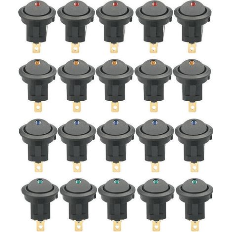 20 pièces DC 12V 20A interrupteur à bascule rond lumière LED interrupteur à bascule commande marche-arrêt interrupteur SPST pour voiture camion ATV UTV (20 pièces) (1/4)