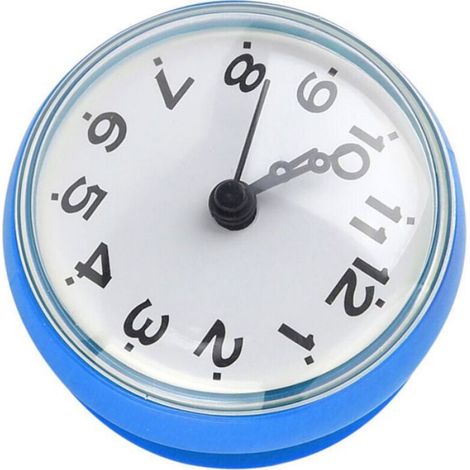 Horloge murale étanche – Avec ventouse – Pour salle de bain et cuisine – 7×4 cm – Bleu (1/4)