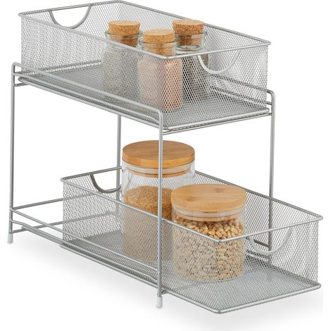 Relaxdays Organizador Armario Cocina, 2 Cestas Extraíbles, Estante de Metal, Baño, 32 x 19 x 35,5 cm, Plateado (1/5)