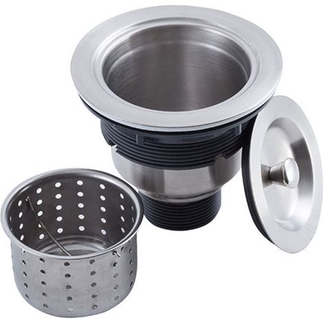 Kit de montage de bonde d'évier de cuisine avec panier de vidange d'évier de cuisine, bouchon d'évier et couvercle en acier inoxydable 304 3-1/2" (1/4)
