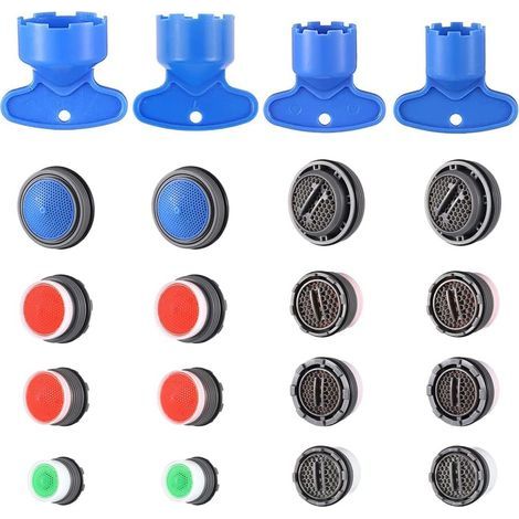 Lot de 16 Aérateur Mousseur de Robinet M24 M22 M18 M16 Male avec 4 Clé Embout Economiseur d'Eau Filtre Economie Aérateur pour Robinet Lavabo de Cuisine et Salle de Bain (1/5)