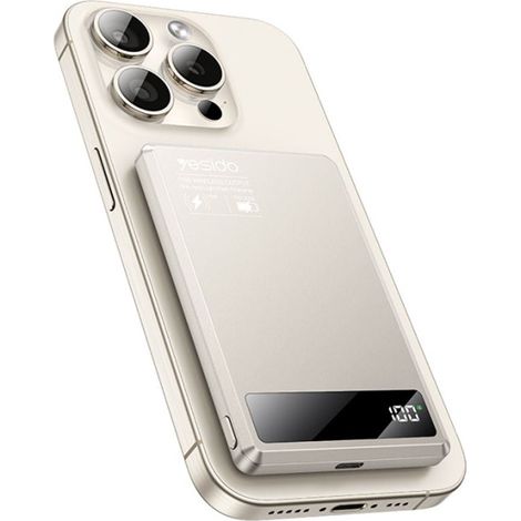 Batería externa inalámbrica magnética ultradelgada Yesido de 5000 mAh - Beige