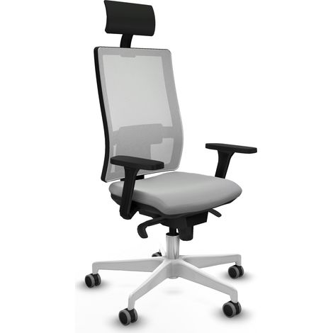 Horna sincro malla blanca similpiel gris claro brazos 3D base blanca cabecero fijo ruedas 65mm engomadas (1/5)