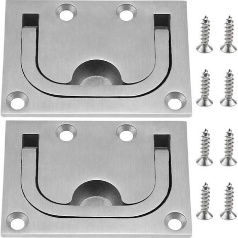 Poignée de trappe affleurante en acier inoxydable 316 – Lot de 2 avec vis – Dimensions 76 x 57 mm – Pour meubles et bateaux (1/5)