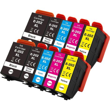 lots de 5 cartouches d'encre compatibles/non OEM pour remplacer les cartouches Epson 202XL de Go Inks (10 cartouches d'encre) (1/3)