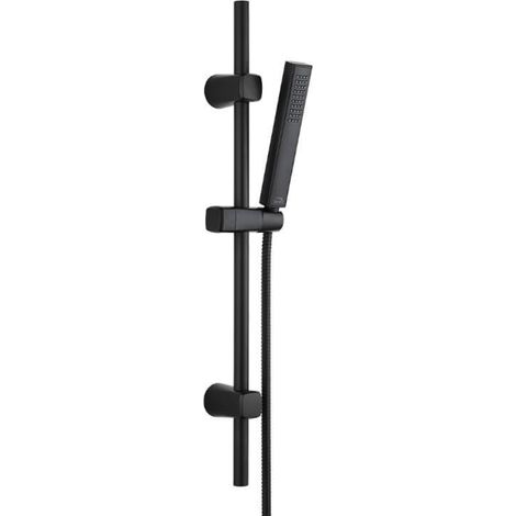 Set doccia su asta nero – design minimalista, doccetta a pioggia e sistema anticalcare