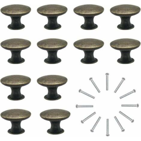 12 Vintage-Schubladenknöpfe aus antikem Messing (30 mm), Küchenschrankgriffe, für Kommoden und Kleiderschränke, Antikbronze