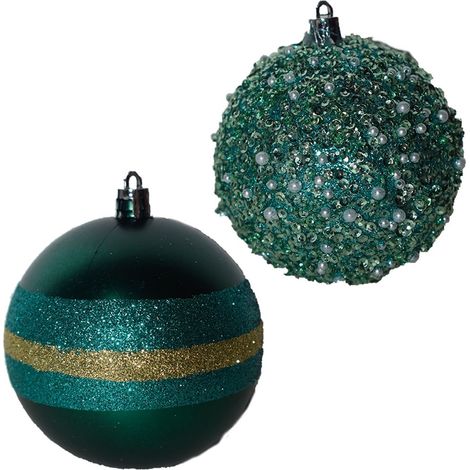 Set 12 Palline per Albero di Natale in plastica turchese decorazioni natalizie sfera cm8 addobbi particolare moderne lavorate (1/5)