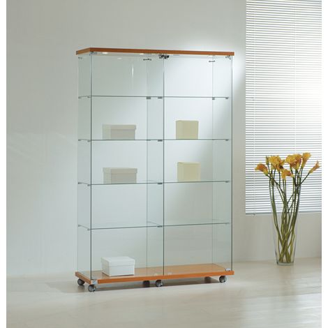 Vetrina Cristalli Temperati con Faretti 117x40x181cm LL OF1218L Made in Italy Colore Ciliegio (1/5)