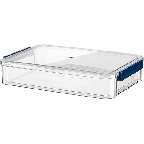 Boîte de rangement transparente A4, portable, en plastique bleu pour documents. (1/5)
