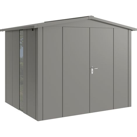 Hörmann Metall-Gerätehaus "Juno" mit Satteldach, JSD9 - Design, 262 x 214 cm (B x T), graualuminium, mit bodentiefem Fenster, 2-flüglige Tür (1/5)