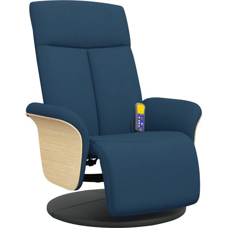 vidaXL Poltrona Reclinabile Massaggiante con Poggiapiedi Blu Tessuto (1/5)