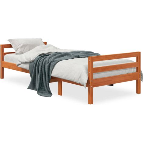 Cadre de lit marron 90x190 bois de pin massif (1/5)