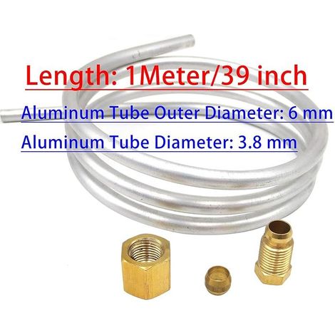 6-mm-Aluminiumrohr mit M10 x 1-Klemmringverschraubungen (Innen- und Außengewinde). Länge 1 Meter/39 Zoll. Ersatzteile für Gaswarmwasserbereiter. (1/5)