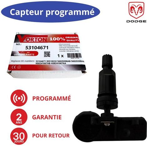 Sensore TPMS pressione pneumatici programmato valvola nera 433MHz - Compatibile con FIAT 500/500L, Freemont, JEEP, CHRYSLER, DODGE, OPEL, LANCIA