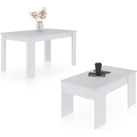 Pack mesa de comedor 140 y mesa de centro Vita Blanco Artik (Blanco Mate) 90cm (ancho) x 78cm (alto) (1/5)