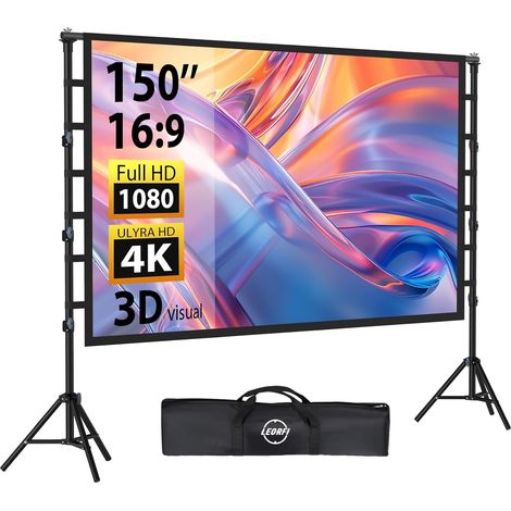 Écran de Projection 150 Pouces avec Support Portatif, Portable Extérieur Écran, 16:9 4K Full HD Écran Vidéoprojecteur de Cinéma en Intérieur, Réglable en Hauteur, pour Home Cinéma et Camping (1/5)